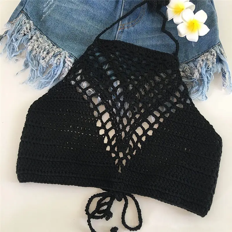 Top Trends: 2023 Summer Crochet Knit Bikini Bra Beach Summer Short Vest Sexy Hollow Out Female Swimwear Solid Bikini Shoppable Styles