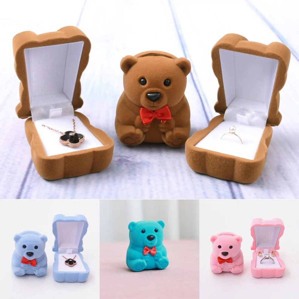 Top Trends: 1pc Lovely Velvet Jewelry Box Cute Bear Necklace Ring Earrings Case Wedding Festival Gifts Storage Boxes Jewelry Display Shoppable Styles