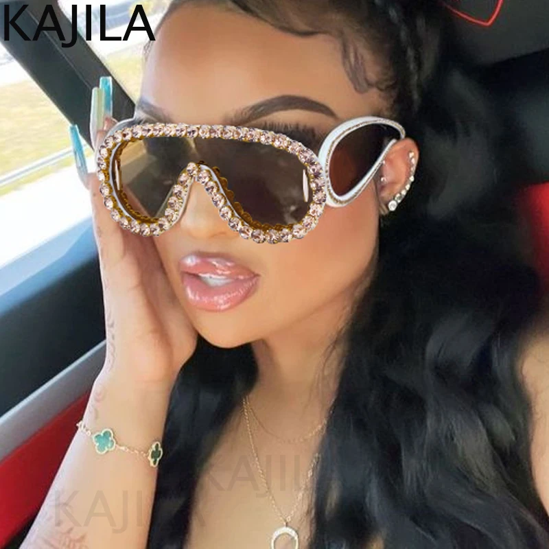 Top Trends: Oversized Punk Rhinestones Sunglasses Women 2023 Luxury Brand One-Piece Y2K Sports Sun Glasses For Lady Steampunk Eyewear UV400 Shoppable Styles