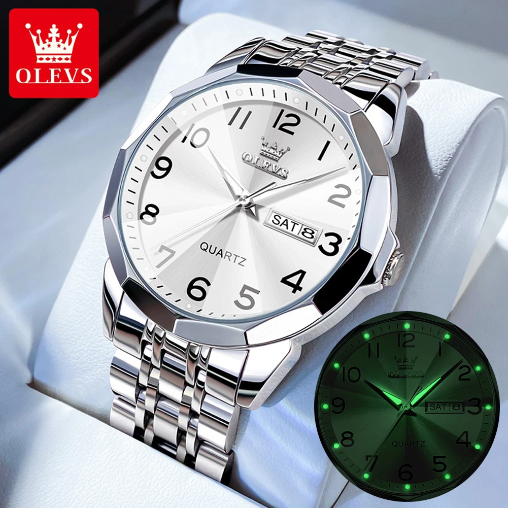 Top Trends: OLEVS Original Luxury Brand Watch For Men Waterproof Silver Stainless Steel Classic Casual Quartz Wristwatch Date Week Man Gift Shoppable Styles