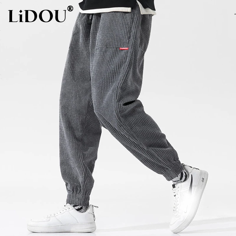 Top Trends: Autumn Winter New Casual Loose Corduroy Solid Color Harem Pants Man Pockets All Match Fashion Male Trousers Streetwear Clothes Shoppable Styles