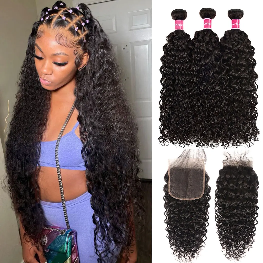 Top Trends: Peruvian Water Wave Bundles With Frontal 100% Remy Human Hair Bundles With Closure 13x4 HD Transparent Lace Frontal With Bundles Shoppable Styles