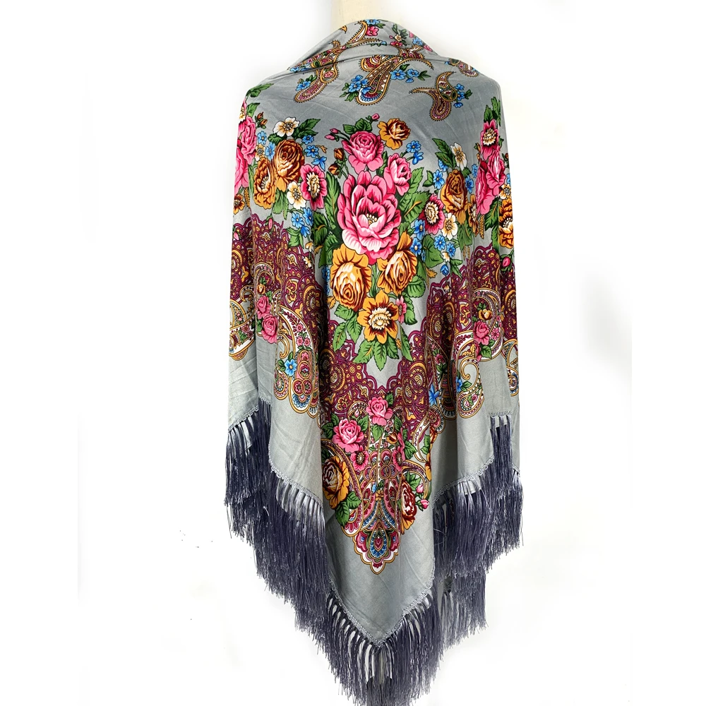 Top Trends: 160*160CM Russian Women Square Scarf Retro Floral Print Bandana Ukrainian Shawl Babushka Handkerchief Blanket Fringed Shawls Shoppable Styles