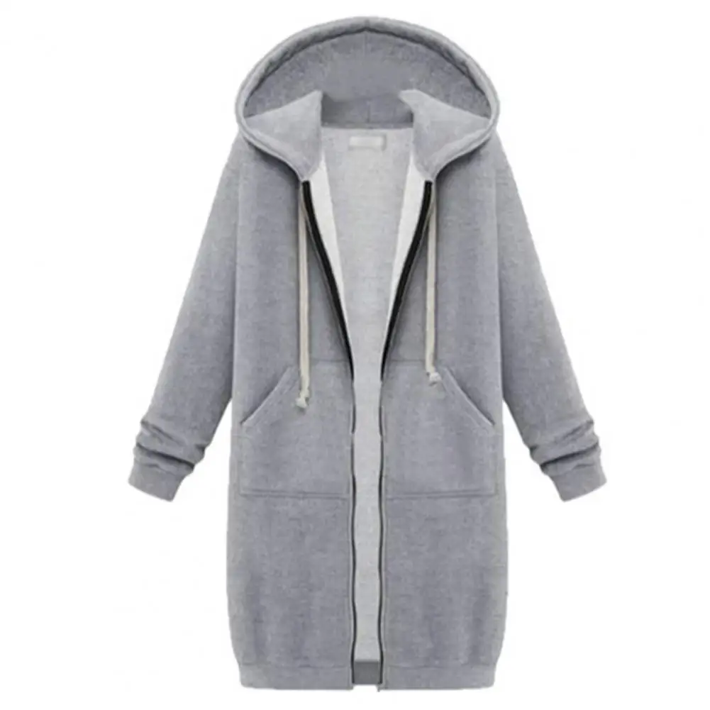 Top Trends: Autumn Hoodies Coat Long Winter Hoodies Women Thick Sweatshirt Coat Zip-up Long Sleeves Drawstring Long Lady Jacket Outwear Tops Shoppable Styles