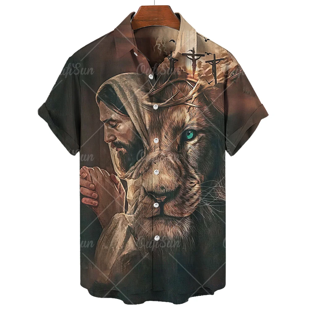 Top Trends: Men's Shirt Animal Lion Graphic Prints Turndown Outdoor Street Short Sleeves Print Oversized Clothed Apparel Fashion Casual Soft Shoppable Styles - Image 3