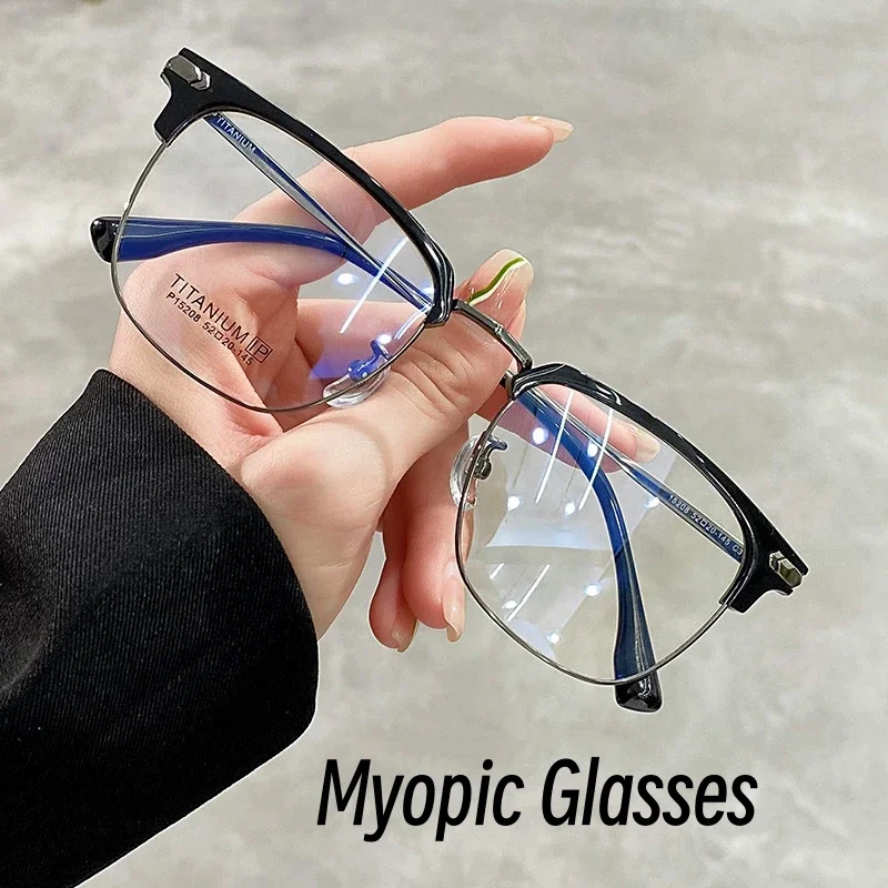 Top Trends: Trend Men’s Half Frame Myopia Glasses Blue Light Blocking Transparent Near Sight Eyewear Minus Diopter Eyeglasses For Men Women Shoppable Styles