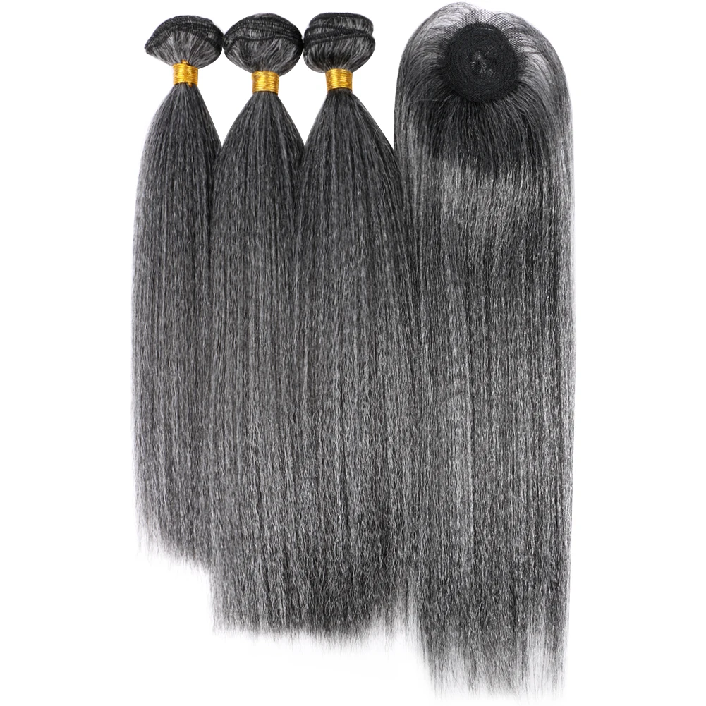 Top Trends: Synthetic Hair Extension Kinky Straight Bundles Grey 14 Inch 3Pieces / lot Hair Weaving With Closure For Black Women Shoppable Styles