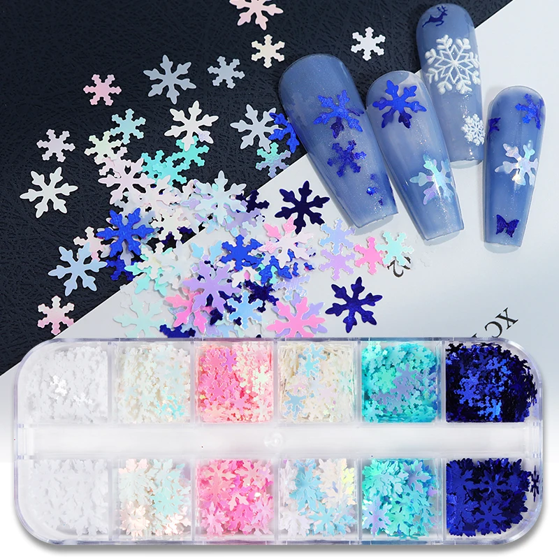 Top Trends: Winter Blue Snowflake Nail Art Decorations Iridescent White Glitter Flakes Sequins Manicure Supplies Christmas Nails Accessories Shoppable Styles