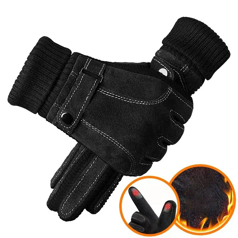 Top Trends: Leather Gloves For Men Winter Cycling Pig Skin Gloves Warm Fleece Business Thick Touch Screen Outdoor Motorcycle Non-slip Gloves Shoppable Styles