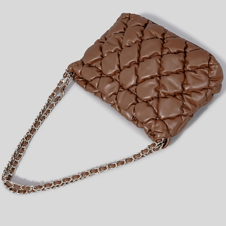 Top Trends: Fashion Lingge Quilted Chains Women Shoulder Bags Padded Handbags Luxury Pu Leather Crossbody Bag Soft Puffy Winter Purses 2023 Shoppable Styles - Image 3