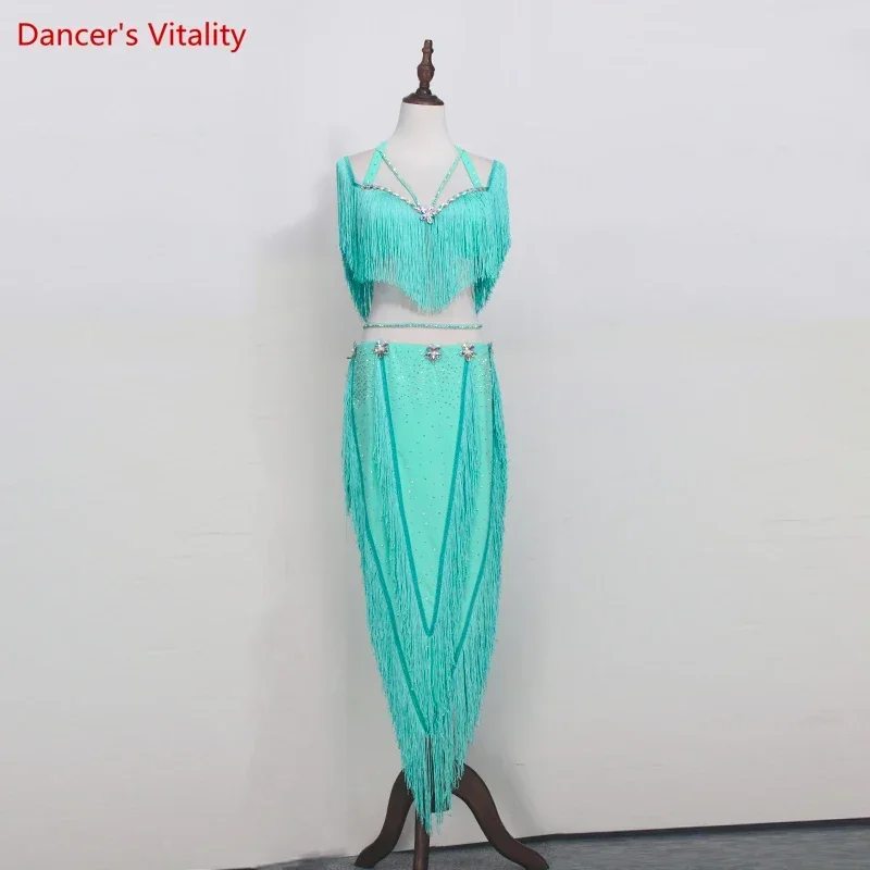 Top Trends: Belly Dance Female Child Adult Tassel Top Profession Custom High-End Diamond Bra Long Skirt Performance Practice Clothes Suit Shoppable Styles - Image 3