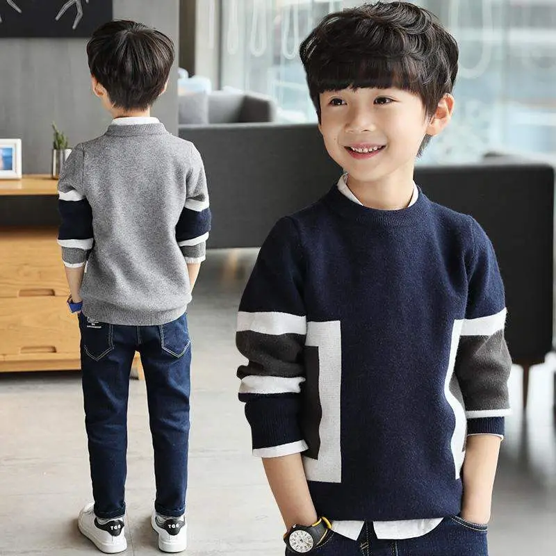 Top Trends: Kids Boys Sweater Children Sweater For Teenager Student O-Neck Warm Pullover Knitted Sweaters Boys Clothes 4 5 6 7 8 9 10 11 14T Shoppable Styles