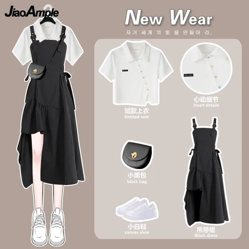 Top Trends: Women&#039;s Summer Dress Suit 2024 New Fashion Short Top+ Irregular Strap Skirt Two Piece Korean Chic Short-sleeve Matching Set Shoppable Styles