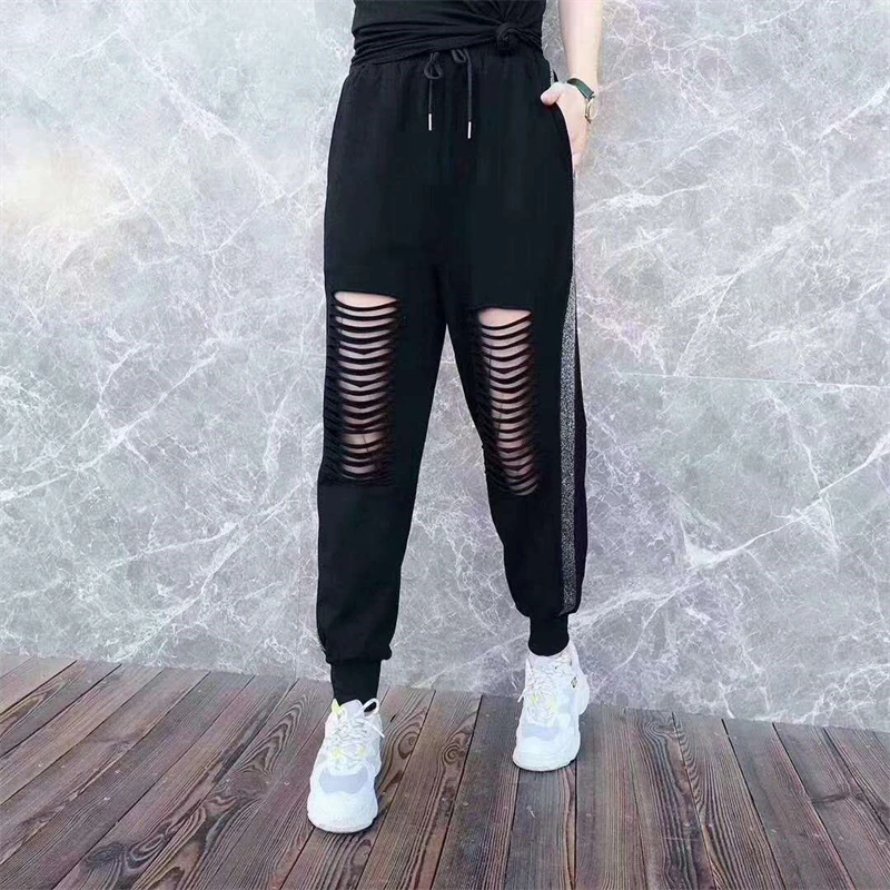 Top Trends: Women Summer Trendy Hollow Bright Silk Casual Streetwear Harem Pants Female Black Loose Sports Joggers Sweatpants Y2K Pantalones Shoppable Styles - Image 3