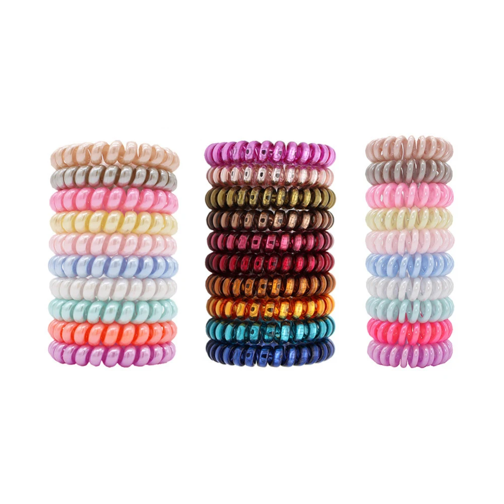 Top Trends: 10pcs Top Fashion Ice Cream Colorful Spiral Spin Screw Telephone Wire Hair Ties Pearly Premium Plastic Rubbers Ponytails Shoppable Styles