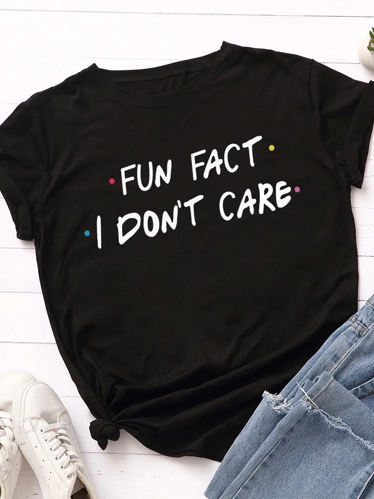 Top Trends: Fun Fact I Don&#039;t Care Letter Print Women T Shirt Short Sleeve O Neck Loose Women Tshirt Ladies Tee Shirt Tops Camisetas Mujer Shoppable Styles