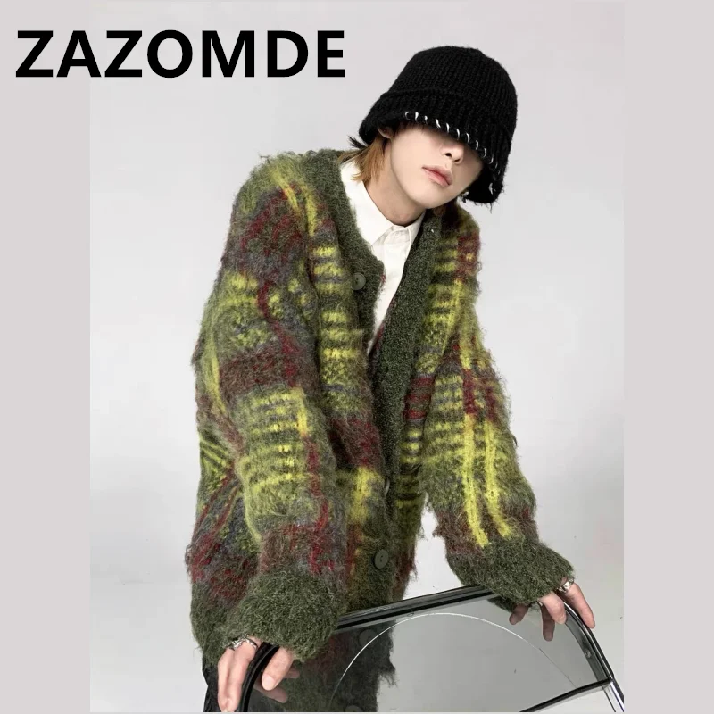 Top Trends: ZAZOMDE Wihter Vintage Striped Green Cardigan Sweater Men High Street Oversize Button Jumper Harajuku Loose Hip Hop Knitwear Top Shoppable Styles