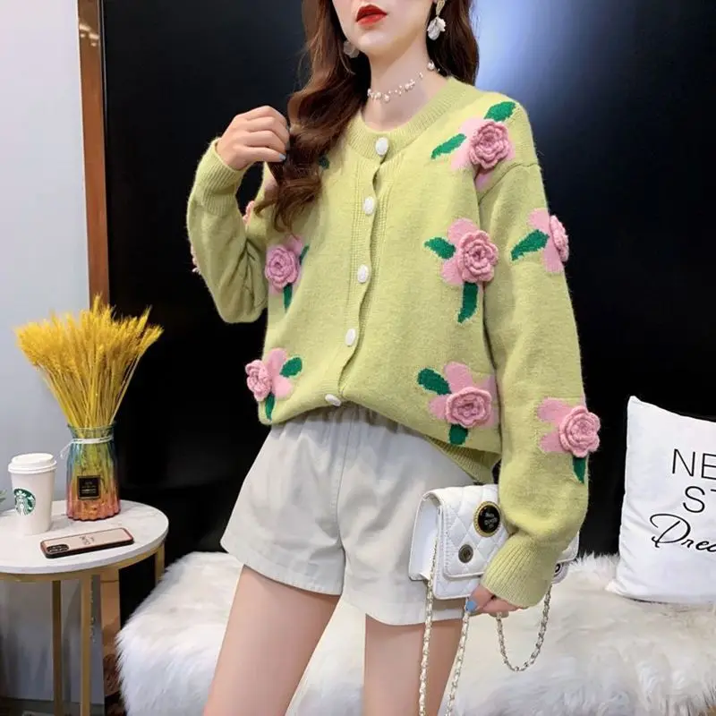 Top Trends: 2023 New Autumn And Winter Fashion Exquisite Heavy Industry 3D Flower Contrast Outer Versatile Casual Loose Women&#039;s Sweater Coat Shoppable Styles