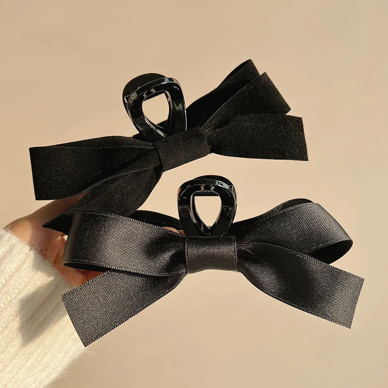 Top Trends: Black Bowknot Hair Clip For Girls Korean Style Versatile Large Hair Claw Ribbon Hairpin Woman Popular 2023 Summer Accessories Shoppable Styles - Image 2