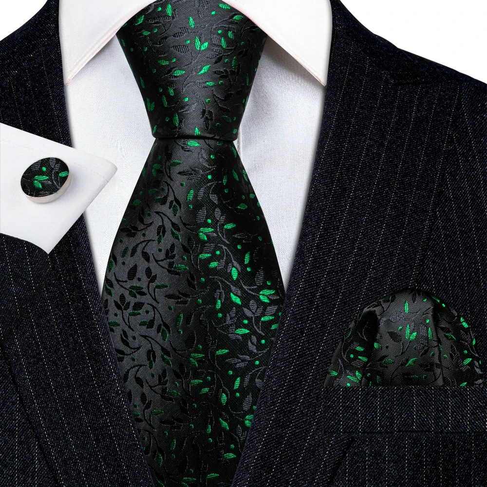 Top Trends: Luxury Silk Mens Ties Set Black Green Leaves Floral Neck Tie Handkerchief Cufflinks Set Wedding Barry·Wang 5938 Shoppable Styles