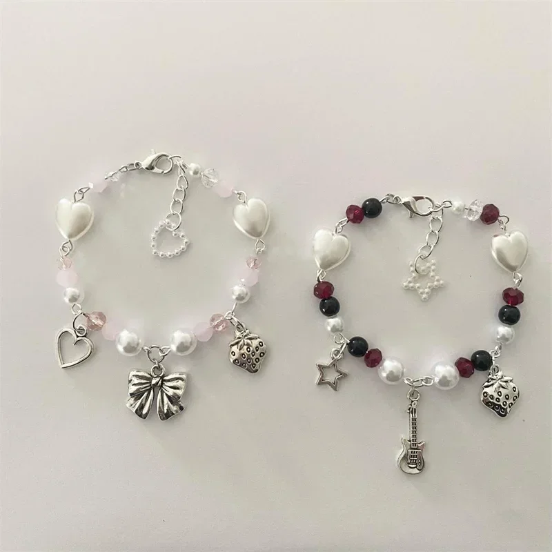 Top Trends: Nana Inspired Beaded Bracelets With Strawberry, Bow, Guitar And Heart Charms, Pearl Star Heart Coquettish Y2k Bracelet Shoppable Styles