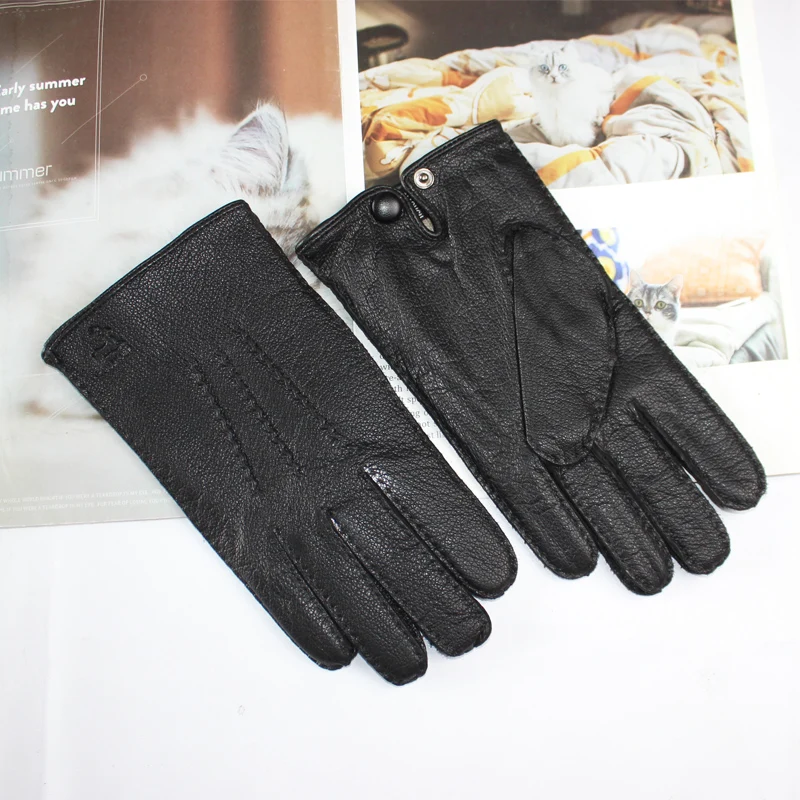 Top Trends: Touch Screen New Men&#039;s Deerskin Gloves Leather Fashion Corrugated Wool Knit Lining Winter Warm Driving Gloves Autumn Shoppable Styles