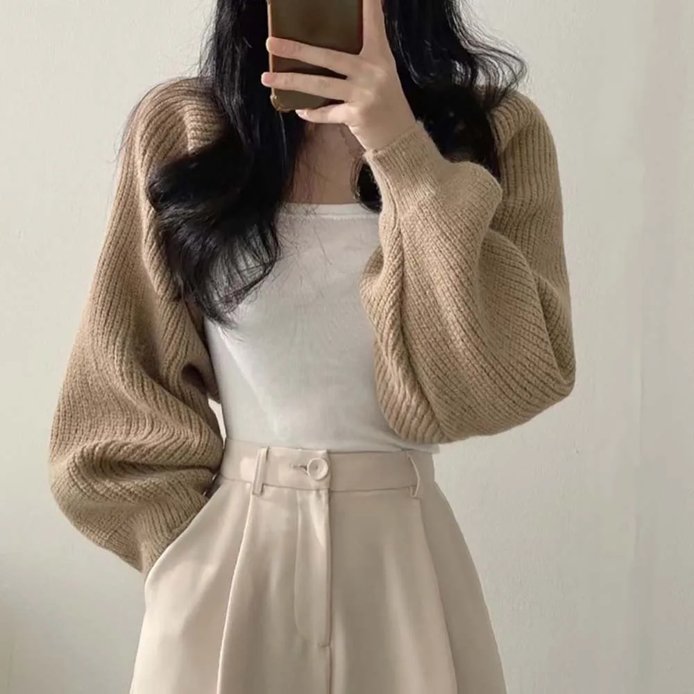 Top Trends: Women Crop Y2K Knit Bolero Cardigan Ladies Knitwear Shrug Long Sleeve Fall White Clothes Bolero Korean Sweater For Women Dress Shoppable Styles