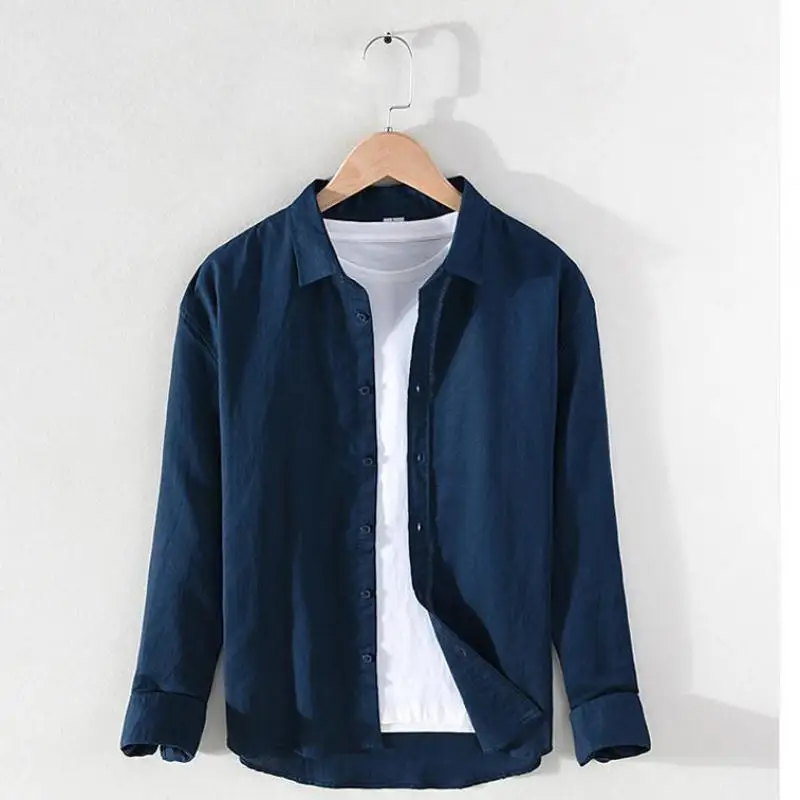 Top Trends: M-3XL Spring And Summer Stand Collar Plain Color Long-sleeve Vintage Men's Streetwear Single Breasted Linen Shirts Shoppable Styles