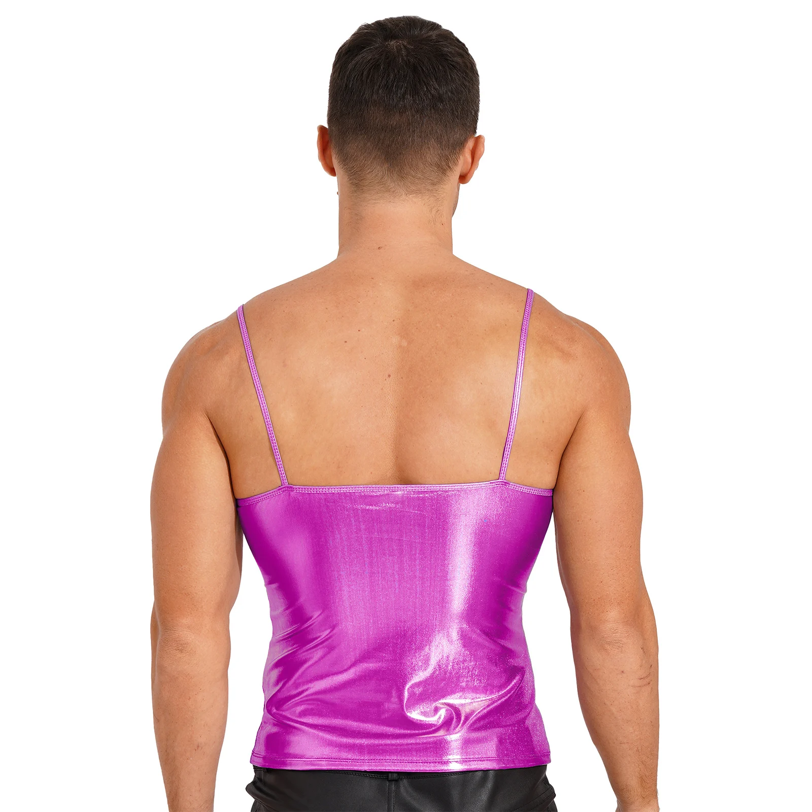 Top Trends: Mens Shiny Patent Leather Spaghetti Straps Sleeveless Vest Top Metallic Yoga Jazz Dance Hip Hop Costume Performance Camisole Shoppable Styles - Image 5