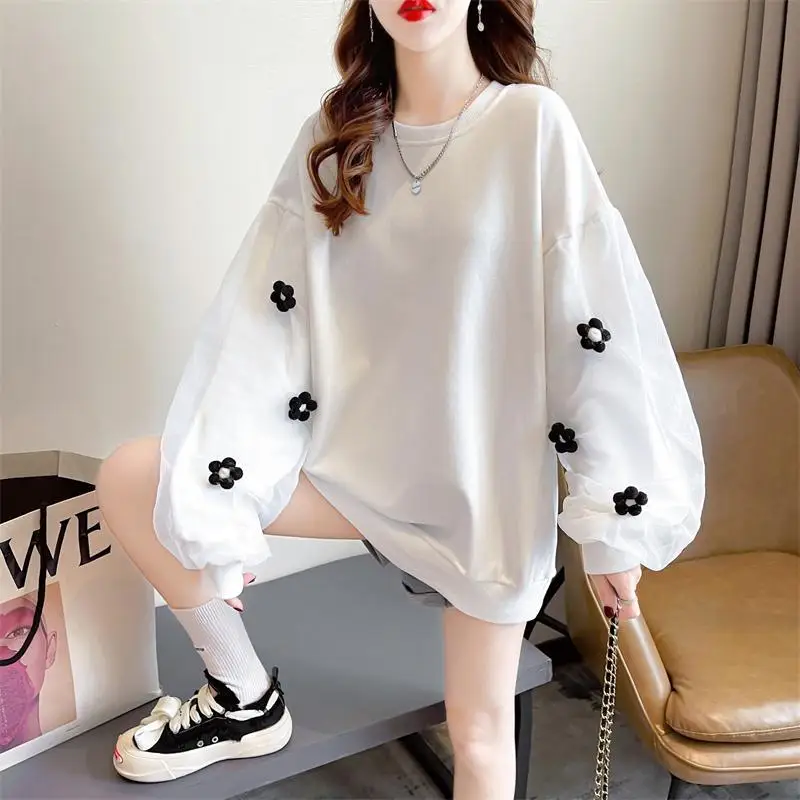 Top Trends: Fashion Autumn And Winter Printing White Hoodies Women Long Sleeve O-collar Casual Patchwork All-match Plush And Thicken Top Shoppable Styles