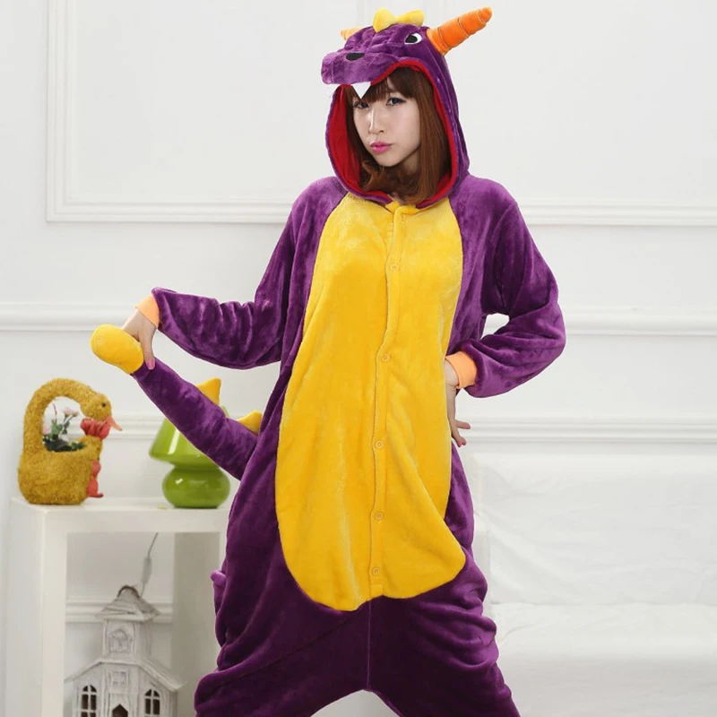 Top Trends: Family Winter One-Piece Purple Dinosaur Cartoon Pajamas With Two Dragon Horns Wings Polyester Warm Comfortable Sleepwear Cosplay Shoppable Styles