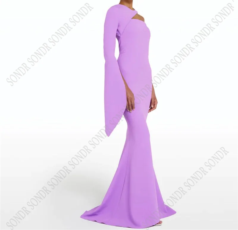 Top Trends: SONDR Purple Button Long Mermaid Cocktail Evening Dresses One Sleeves O Neck Matt Satin Formal Celebirty Night Prom Gowns Dress Shoppable Styles - Image 4