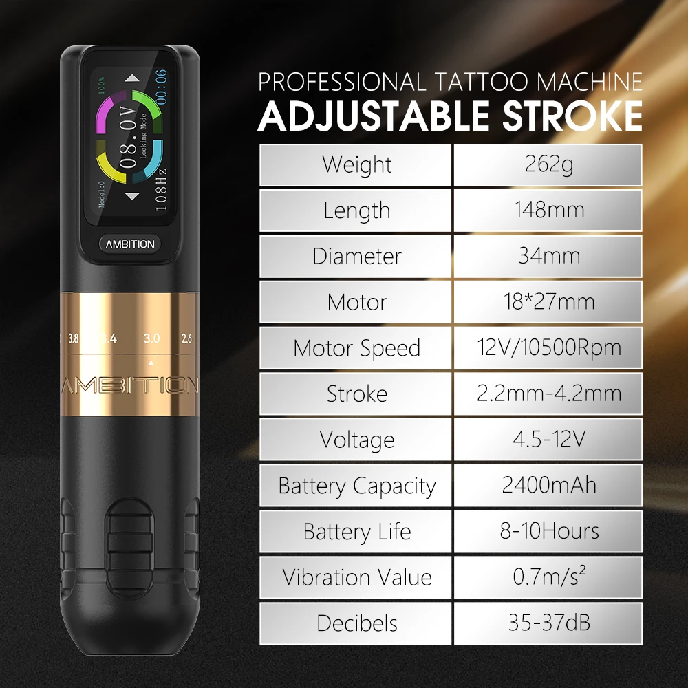 Top Trends: Ambition Seher 2.2-4.2mm Adjustable Stroke Wireless Tattoo Machine Pen 2400mAh Color Touch Screen Battery Strong Coreless Motor Shoppable Styles - Image 6