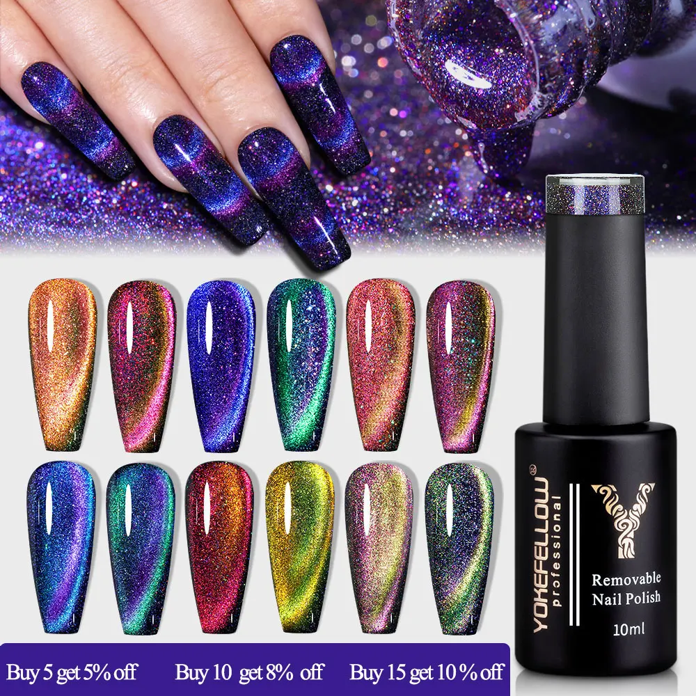 Top Trends: YOKEFELLOW 10ml Cat Magnetic Gel Nail Polish 9D Cat Eye Holographic Reflective Semi Permanent Glitter Nail Art Salon Varnish Gel Shoppable Styles