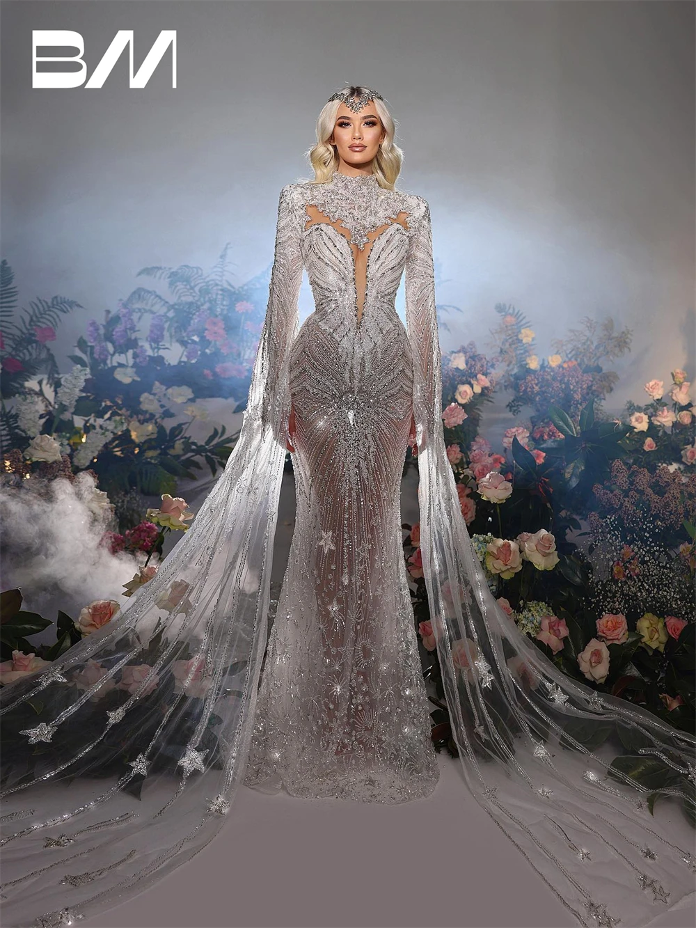 Top Trends: Heavy Beaded Embroidery Wedding Dress High Neck Sexy Illusion Long Luxury Bride Dresses For Women Full Sleeves Bridal Gown Shoppable Styles