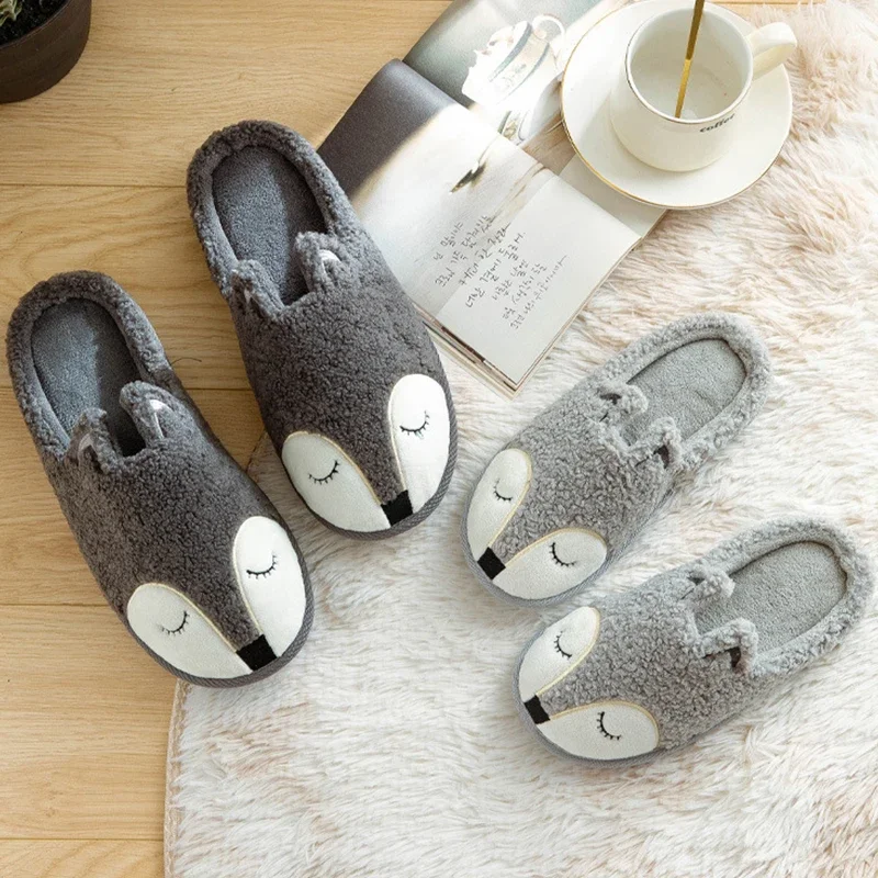 Top Trends: Winter House Women Fur Slippers Soft Memory Foam Sole Cute Cartoon Fox Bear Bedroom Ladies Fluffy Slippers Couples Plush Shoes Shoppable Styles - Image 3