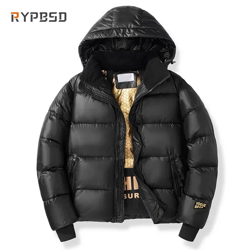 Top Trends: Winter Hooded Puffer Parkas Jacket Men Luxury Brand Black Solid Casual Thick Padded Coat Zipper Waterproof Windbreaker Outwear Shoppable Styles