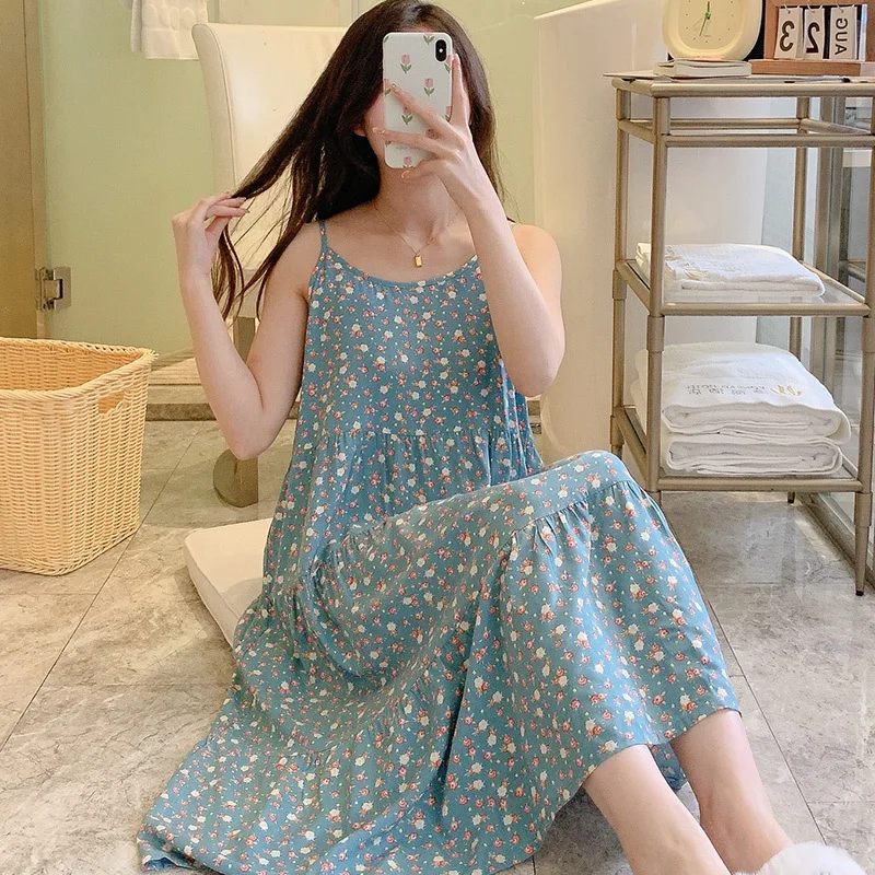 Top Trends: Women&#039;s Thin Cotton Nightgown Long Slip Sleep Dress Summer Loose Sleepwear Floral Print Nightwear Nightdress Casual Home Clothes Shoppable Styles