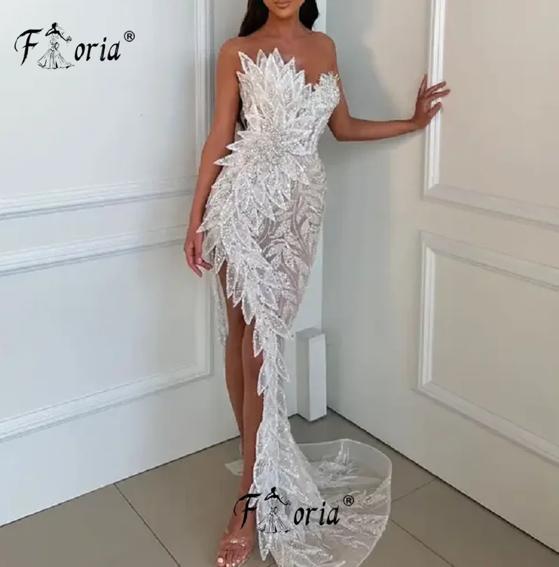 Top Trends: Elegant Dubai Crytals Mermaid Formal Evening Dresses Beads 3D Appliques Arabic Prom Dress Ivory Party Gowns 2023 Robe De Soiree Shoppable Styles