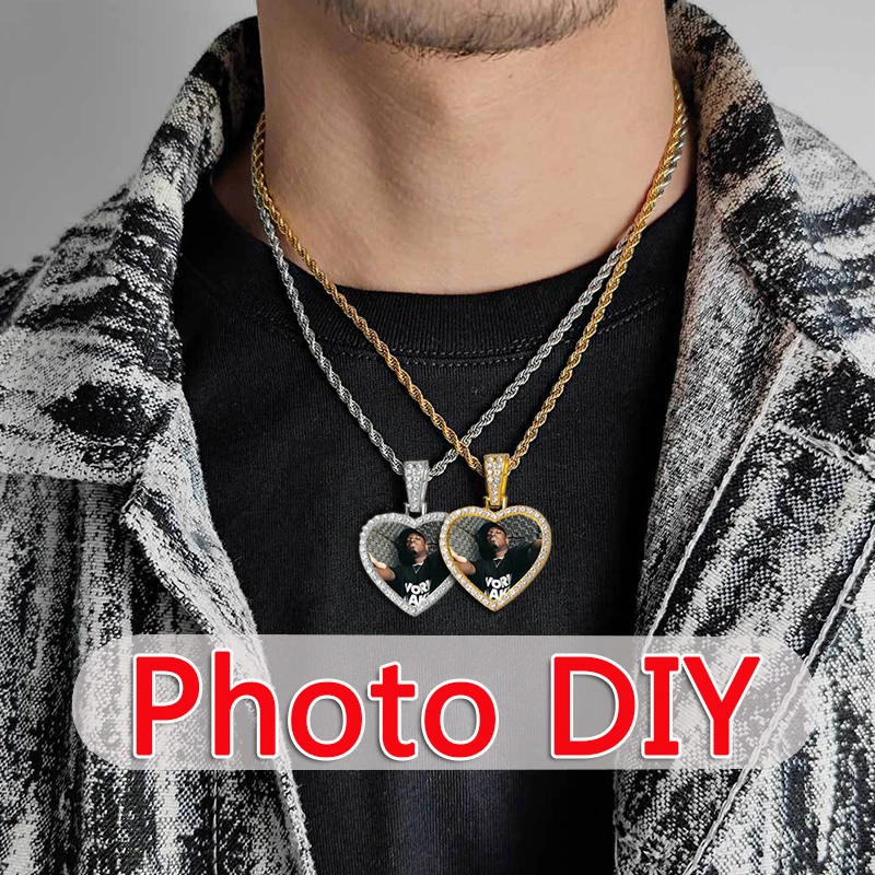 Top Trends: Photo Customized Heart Pendant Necklace W 24Inch Chain Personalized Necklace Diy Private Custom Photo Men's Hip Hop Jewelry Gift Shoppable Styles