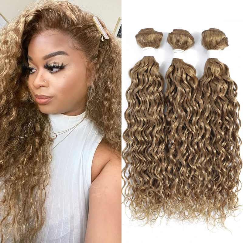 Top Trends: 27 # Honey Blonde Water Wave Human Hair Bundles SOKU Brazilian 100% Human Hair Weave Bundles 3 / 4 PCS Remy Hair Extension Shoppable Styles