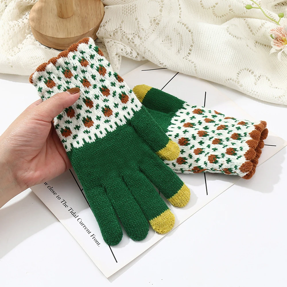 Top Trends: Women‘s Winter Warm Knitted Plush Gloves Cute Patchwork Color Touch Screen Full Fingers Gloves Girls Windproof Furry Mittens Shoppable Styles - Image 5