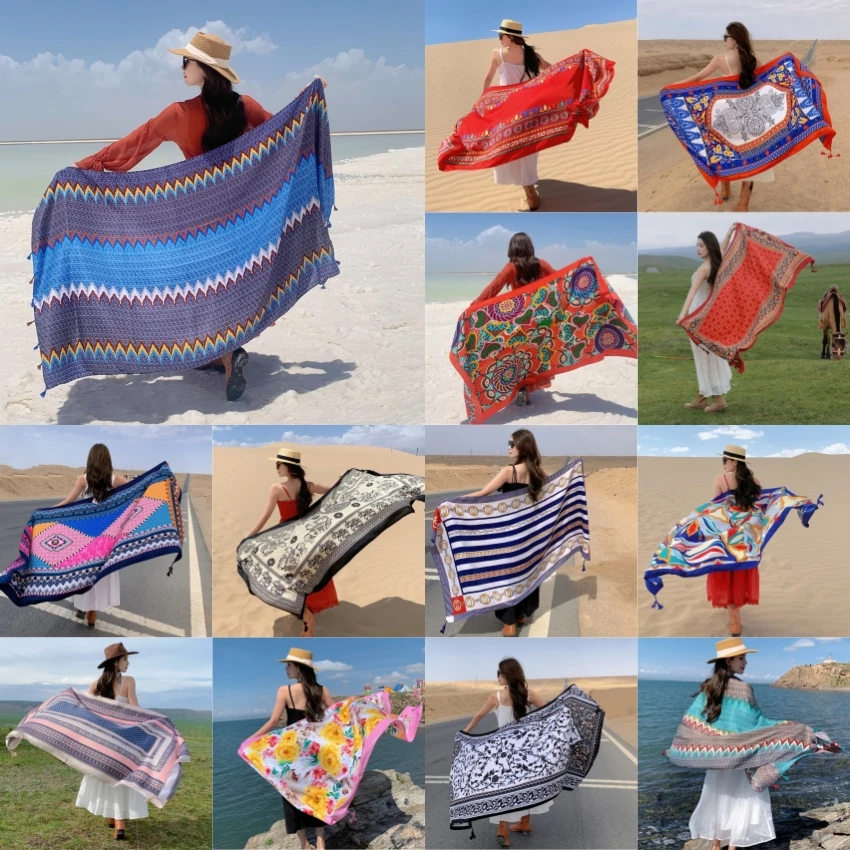 Top Trends: 17 Styles 90x180cm Travel Beach Sunscreen Scarve Bikini Large Shawl Sarong Wrap Scarf Women Brazilian Swimsuit Bathing Cover-ups Shoppable Styles