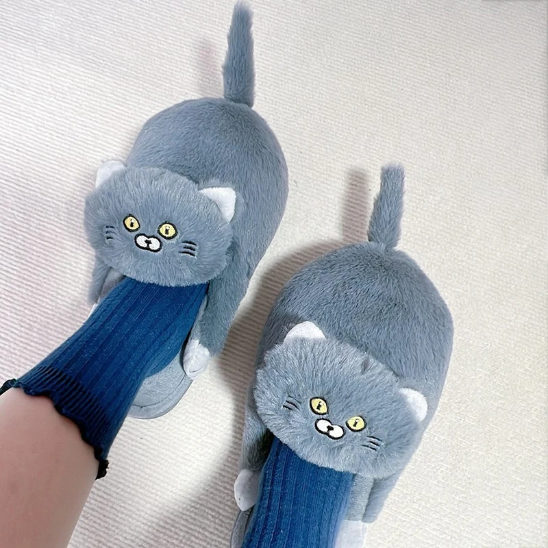 Top Trends: Adult Cat Slippers Women&#039;s Cartoon Animal Shoes For Home Mules Slides Woman Winter Birthday Gift Slipper Unisex Plush Fur Slides Shoppable Styles