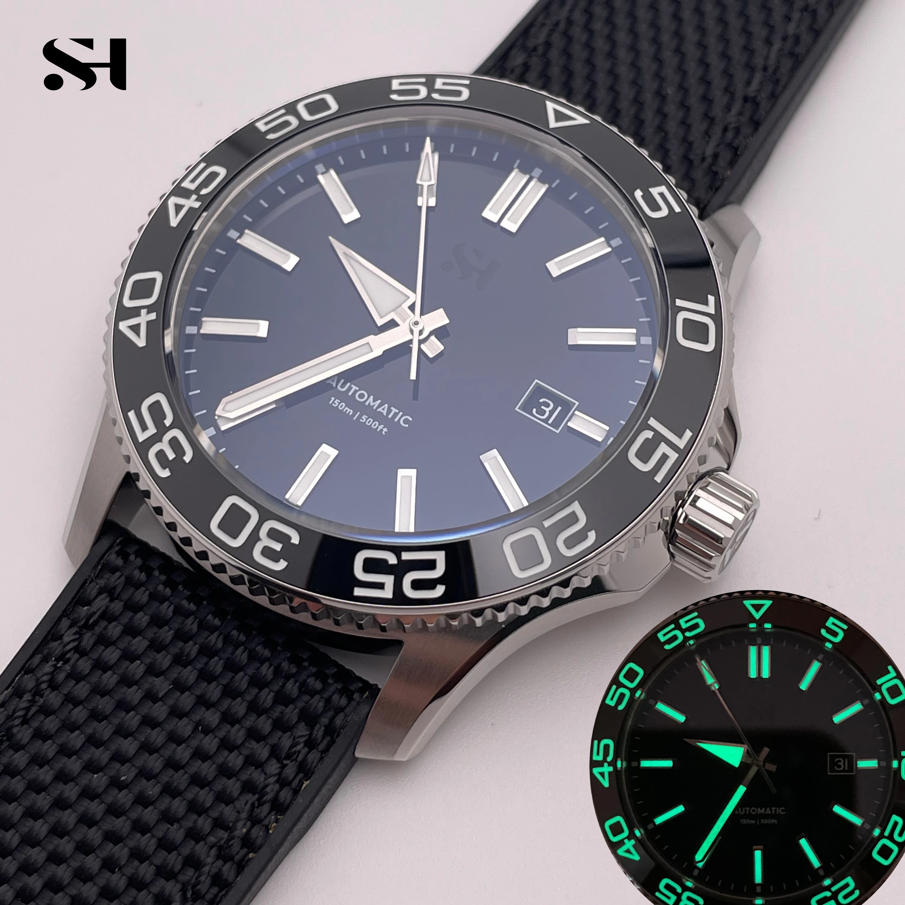 Top Trends: SH Enamel Automatic Diving Watch 150M Water Resistance Full Brushed Bracelet See-Through Back Watch For Men Free Shipping Gift Shoppable Styles