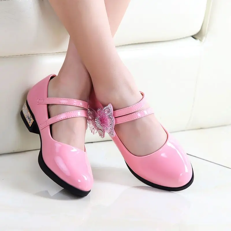 Top Trends: Pink Red Girls Leather Shoes Kids High Heeled Princess Shoes For Party Wedding Dance Childrens Black Dress Shoes Chaussure Fille Shoppable Styles