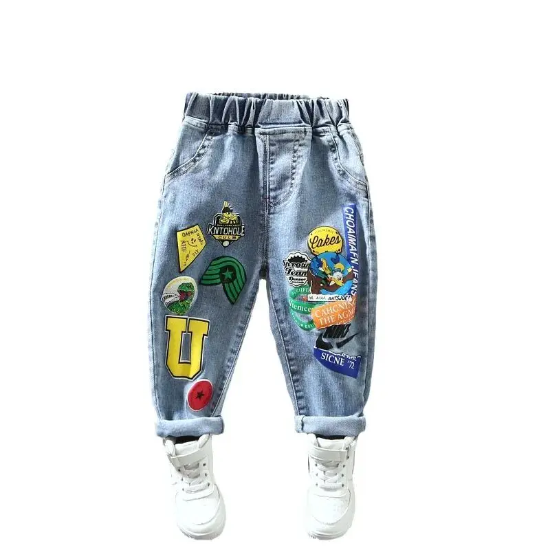 Top Trends: Children's Jeans Trousers Spring And Autumn Pants Boys' Stretch Pant 2023 New Boys' Baby Loose Print Feet Pants Shoppable Styles