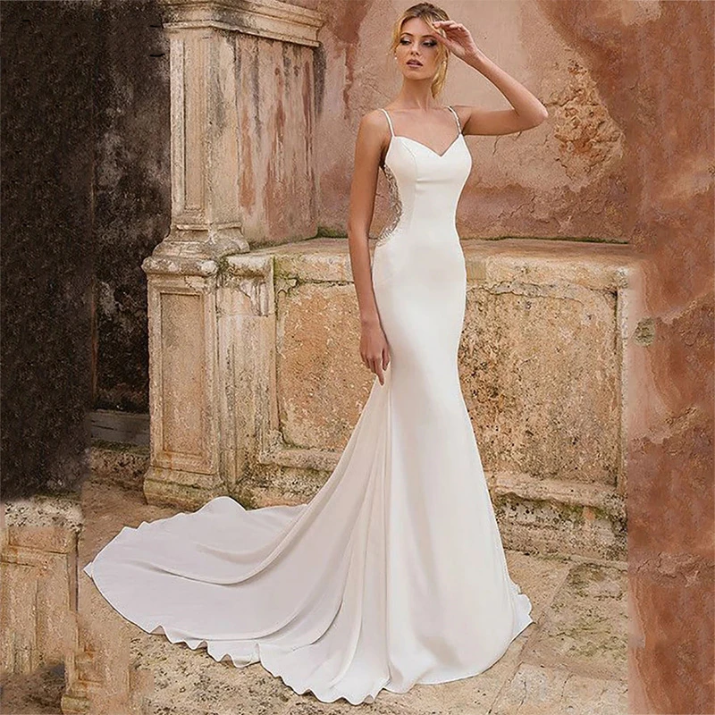 Top Trends: Simple Wedding Dress Mermaid 2024 Spaghetti Strap Lace Appliques Sexy V-Neck Backless Bridal Gowns Custom Made Vestido De Novia Shoppable Styles