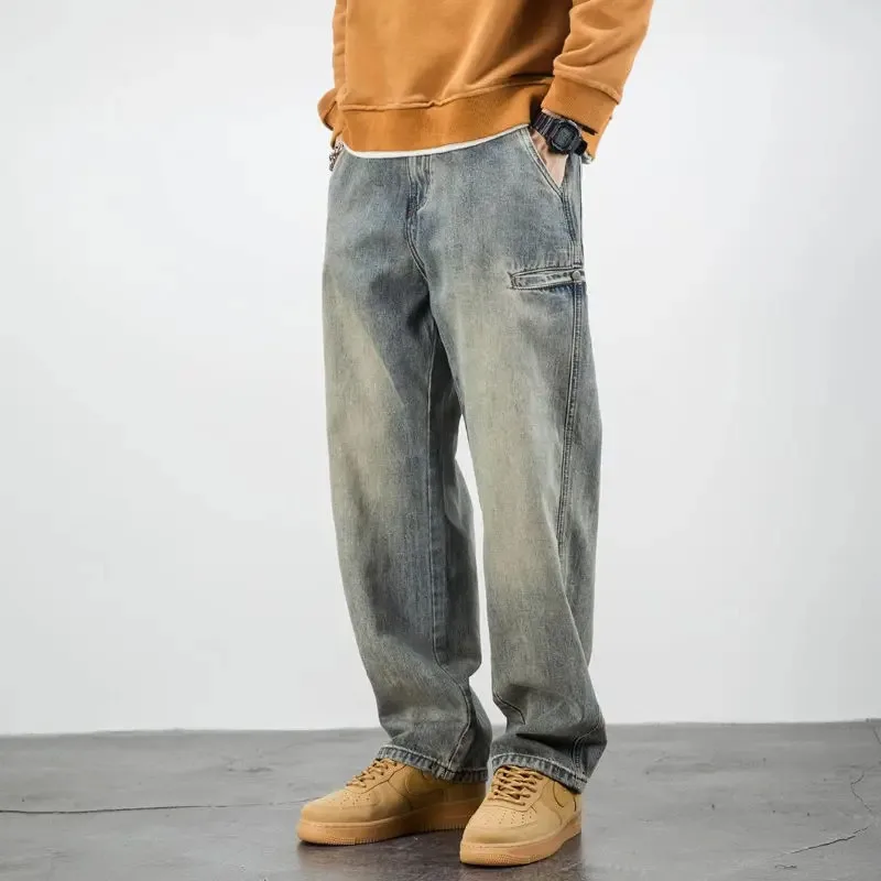 Top Trends: American Casual Men Yellow Mud Dyed Jeans Spring Autumn Vintage Oversize Pants Streetwear Fashion Baggy Straight Wide Trousers Shoppable Styles