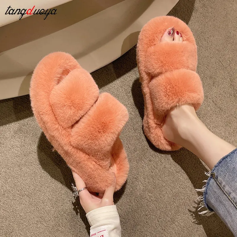 Top Trends: Fluffy Slippers Furry Platform Slippers Women's Shoes Sandals Plush Slippers Women's Autumn Winter Thick Bottom Home Cute Women Shoppable Styles - Image 3